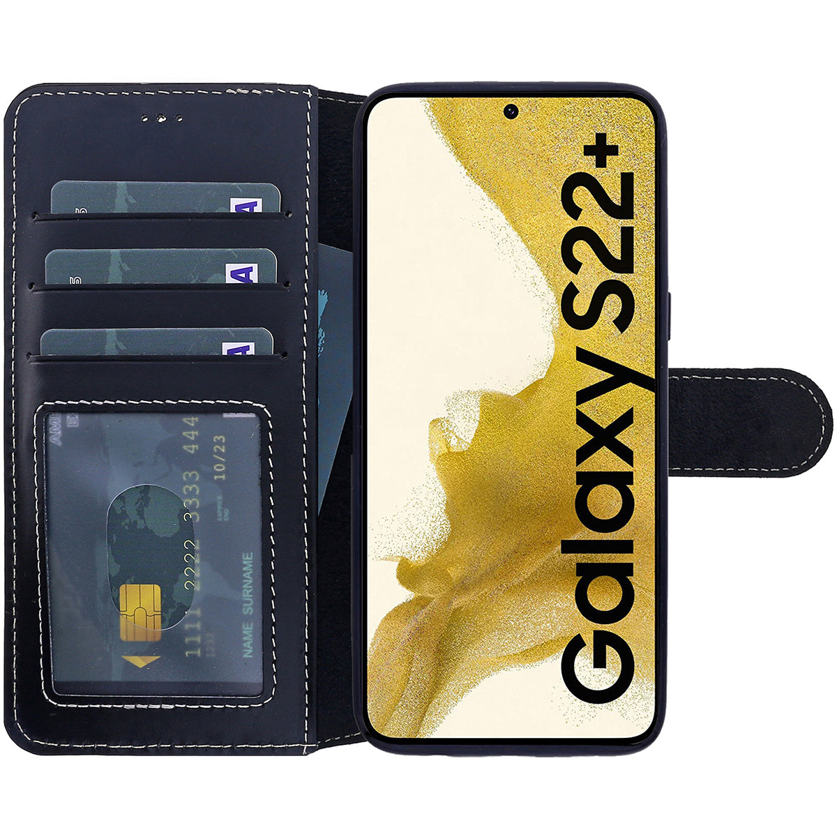 Samsung Galaxy S22 Plus Leder Book-Case – Wallet Hülle | Schwarz