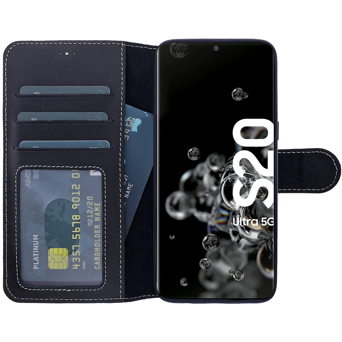 Samsung Galaxy S20 Ultra Leder Book-Case – Wallet Hülle | Schwarz