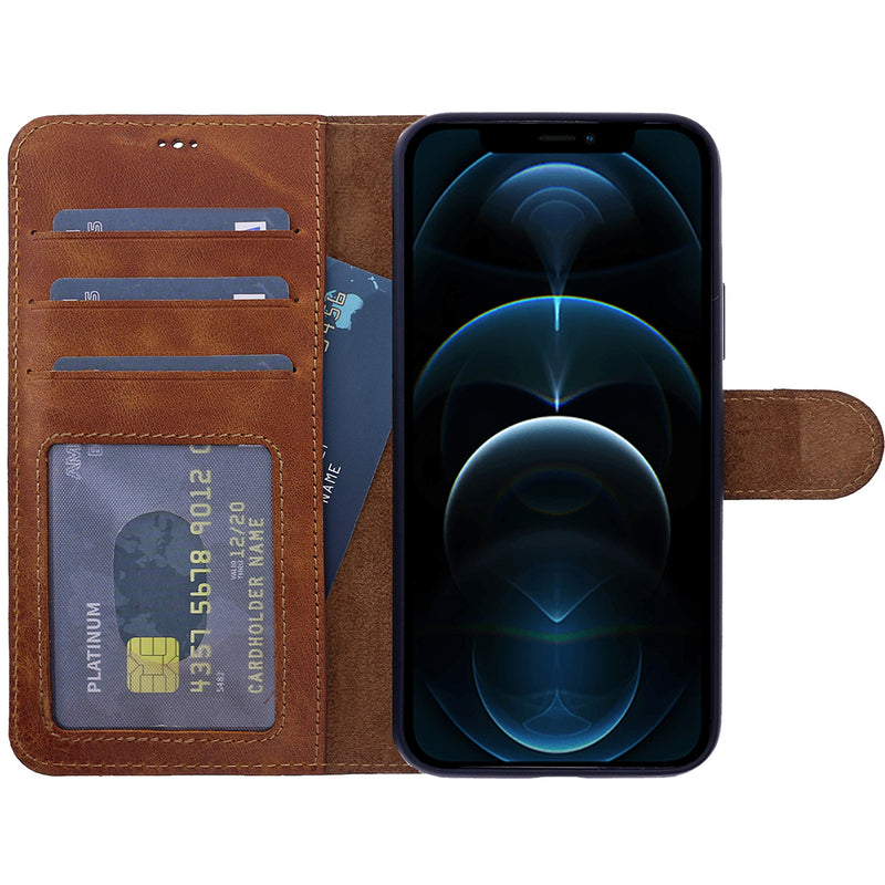 Book-Case Lederhülle für iPhone 13 Pro – Flip-Design mit Kartenfach | Braun - Ansicht 2