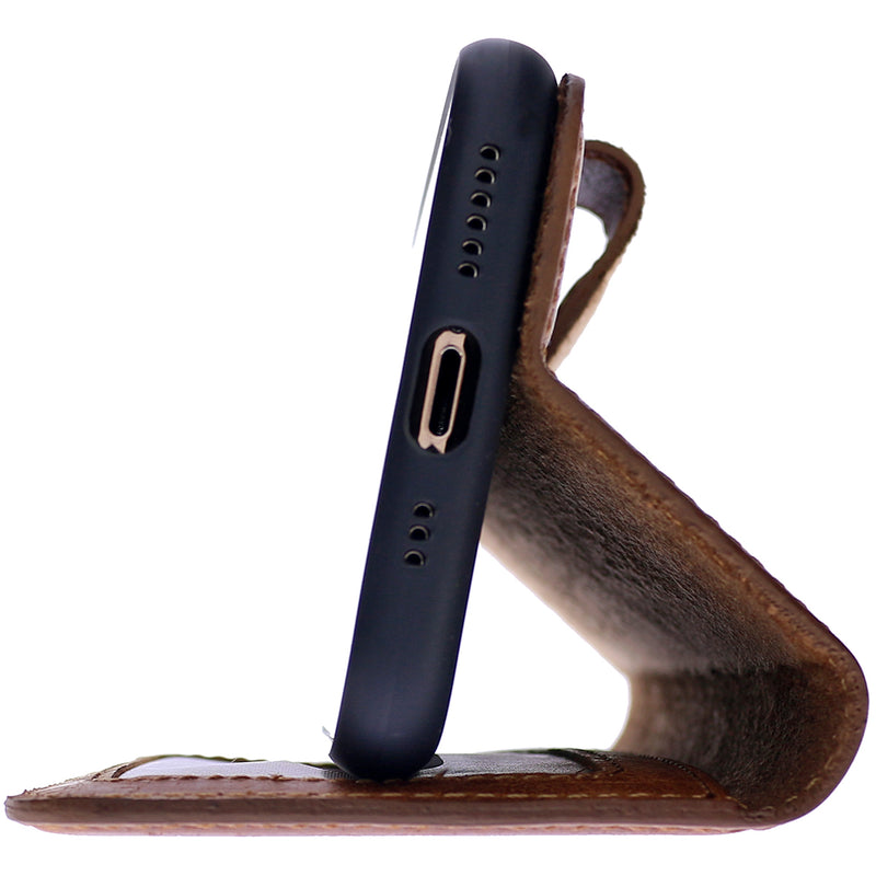 Book-Case Lederhülle für iPhone 14 Plus – Flip-Design mit Kartenfach | Braun - Ansicht 2