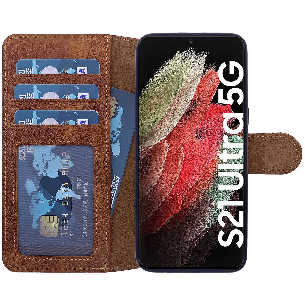 Samsung Galaxy S21 Ultra Leder Book-Case – Wallet Hülle | Braun