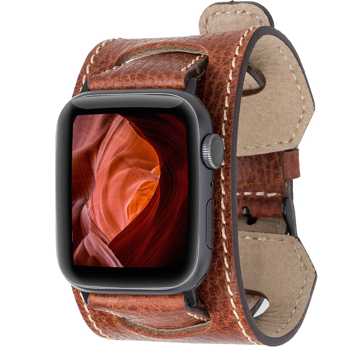 Apple Watch Cuff Armband aus Leder – Vintage Manschetten-Design | Braun
