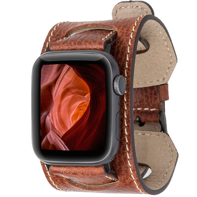 Apple Watch Cuff Armband aus Leder – Vintage Manschetten-Design | Braun