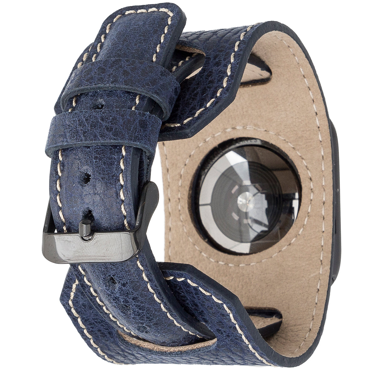 Lederarmband für Apple Watch – Handmade, Vintage-Look, Rindsleder | Blau - Rueckansicht