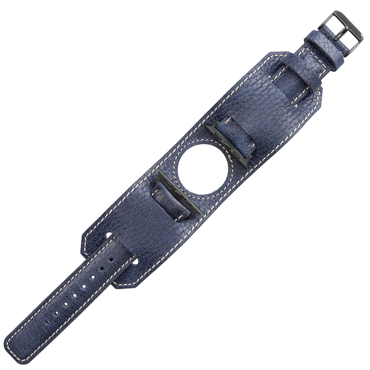 Lederarmband für Apple Watch – Handmade, Vintage-Look, Rindsleder | Blau - Längsansicht