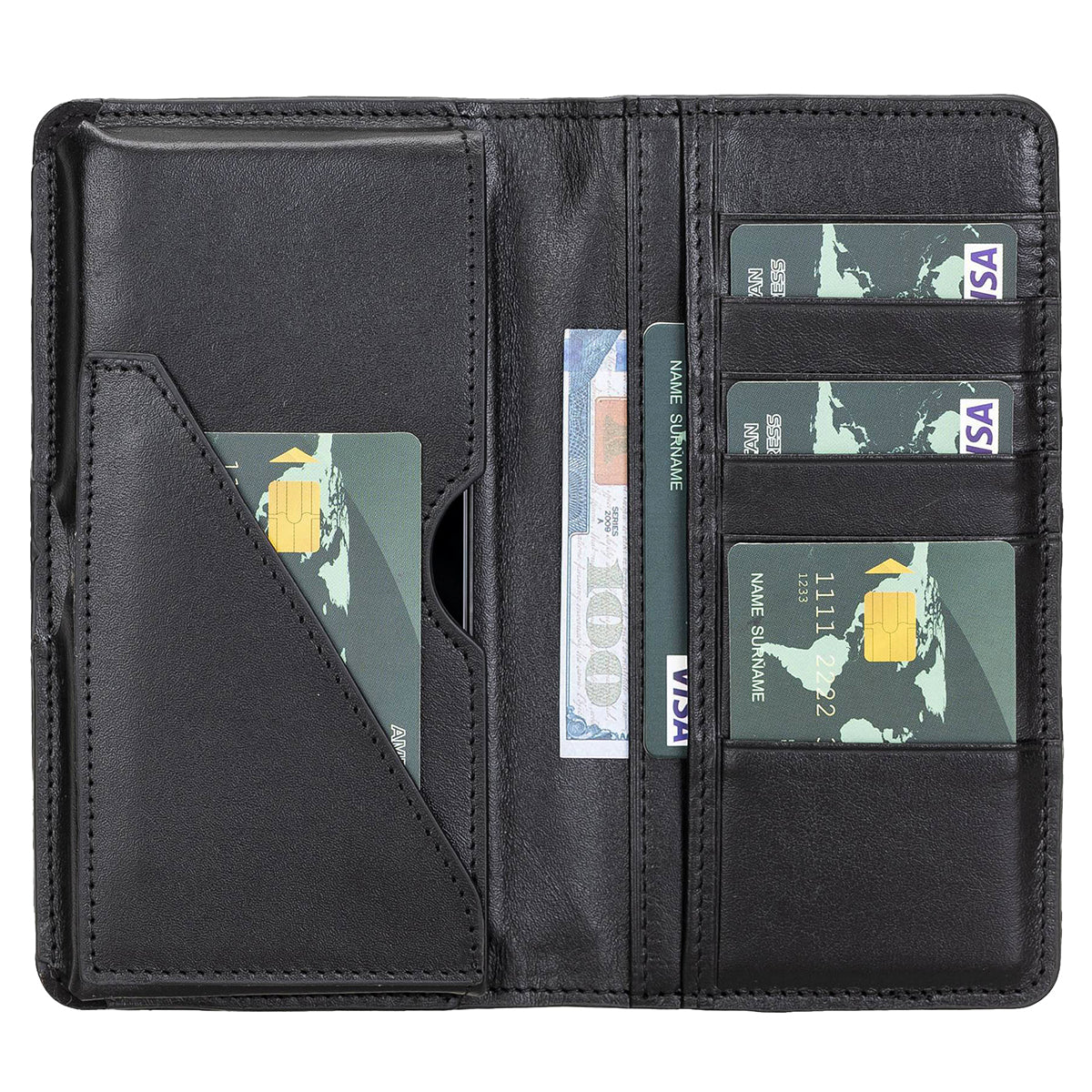 Leder Kartenetui mit Handyfach & Geldscheinfach – Organizer | Schwarz