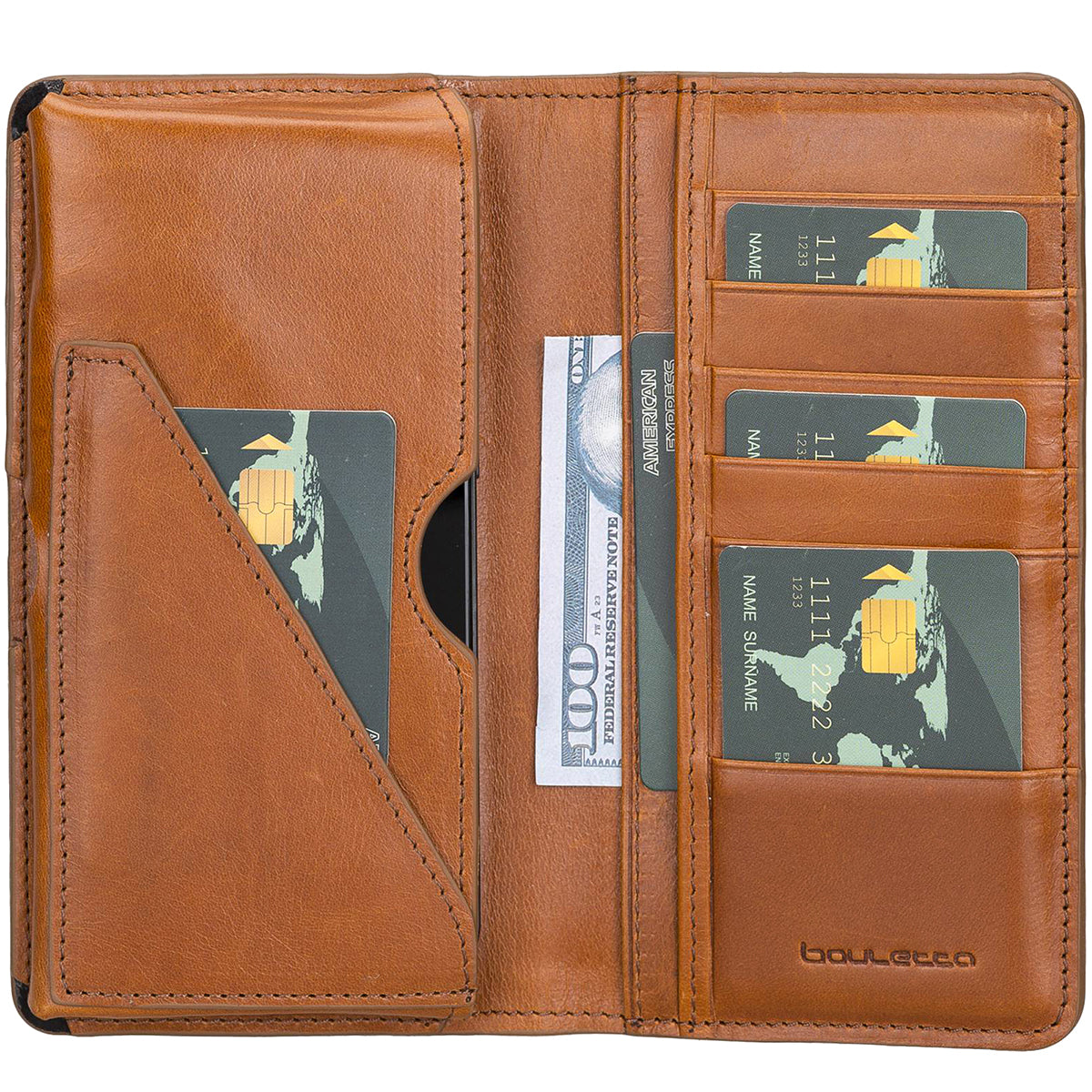 Leder Kartenetui mit Handyfach & Geldscheinfach – Organizer | Sattelbraun