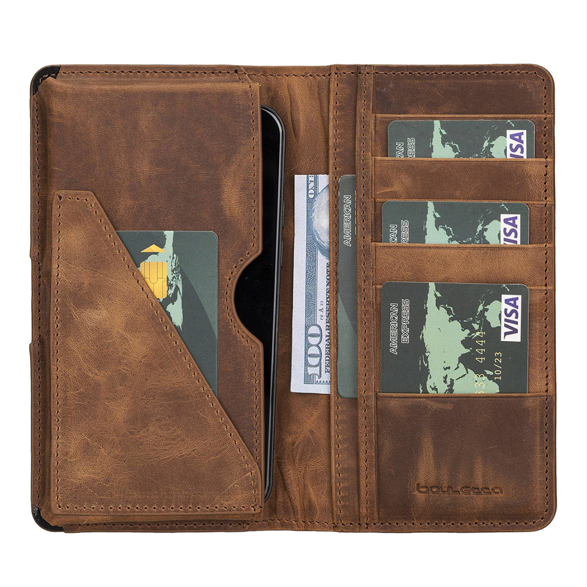 Leder Kartenetui mit Handyfach & Geldscheinfach – Organizer | Kaffeebraun