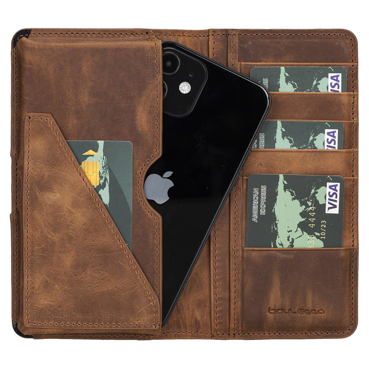 Leder Kartenetui mit Handyfach & Geldscheinfach – Organizer | Kaffeebraun