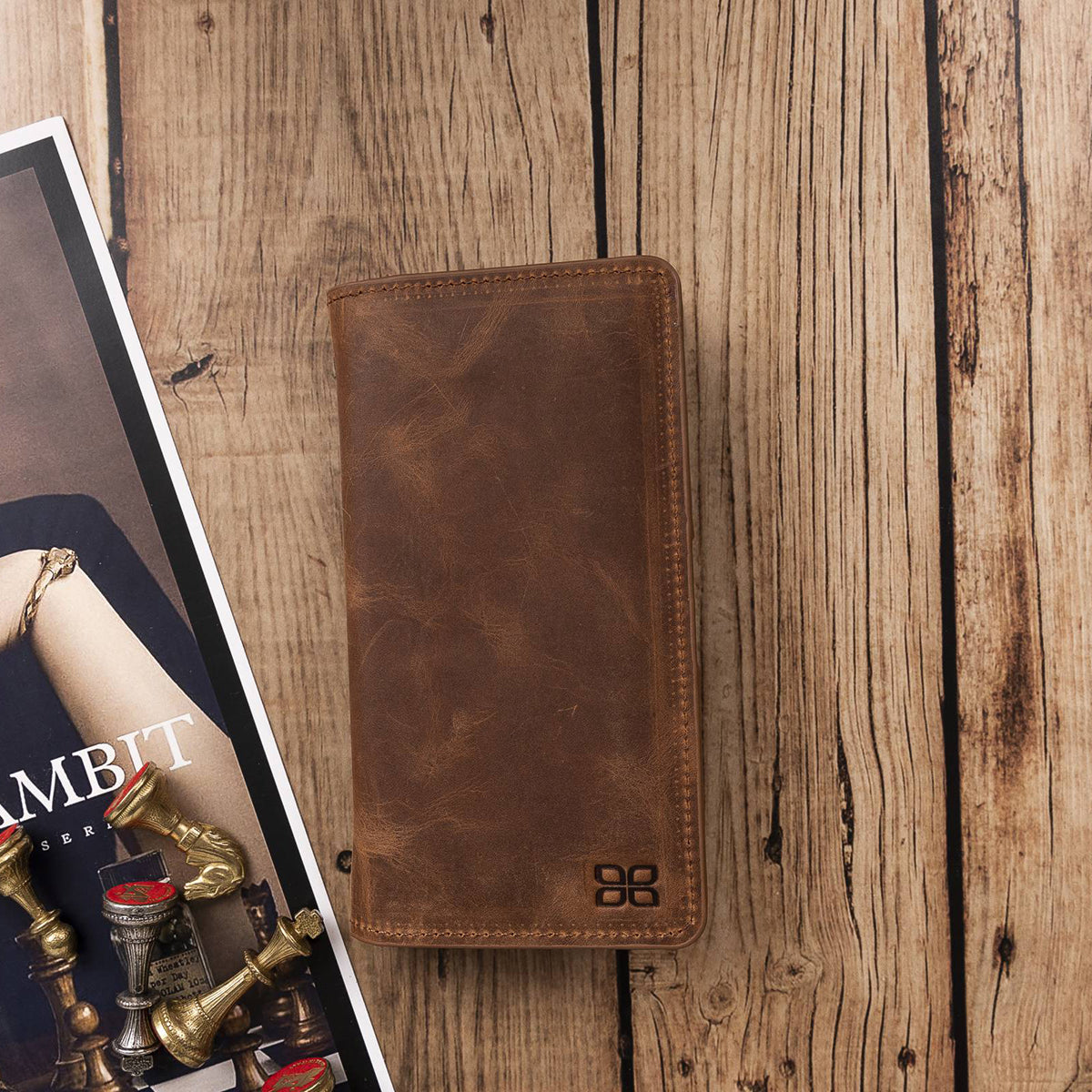 Leder Kartenetui mit Handyfach & Geldscheinfach – Organizer | Kaffeebraun