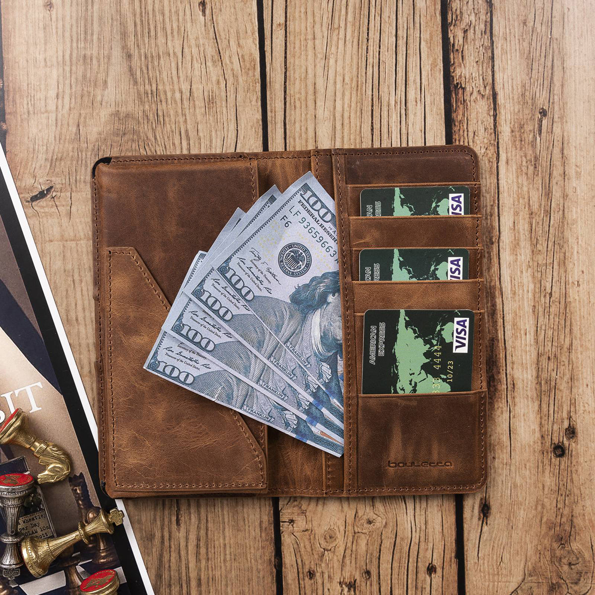 Leder Kartenetui mit Handyfach & Geldscheinfach – Organizer | Kaffeebraun