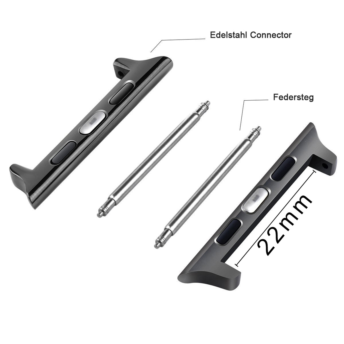 Connector-Set Schwarz – für Apple Watch 42/44/45 mm & 22 mm Armbänder
