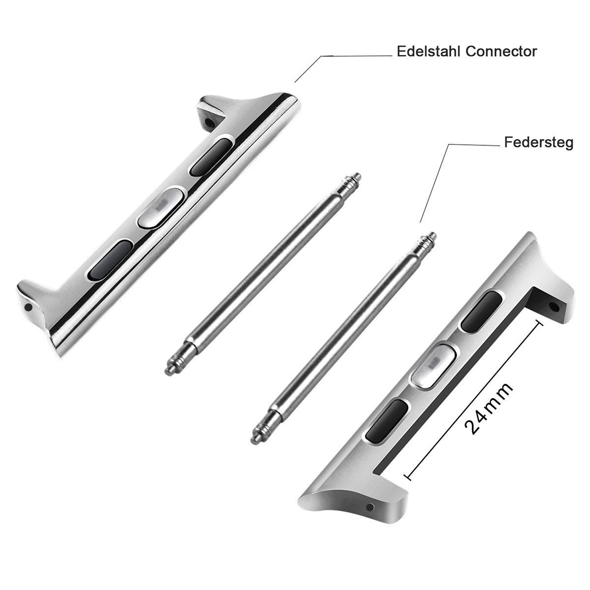 Connector-Set Silber – für Apple Watch 42/44/45 mm & 24 mm Armbänder