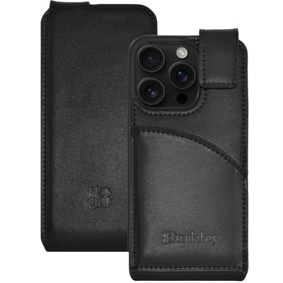 iPhone 15 Pro Leder Flip Case – Hülle mit Rundumschutz | Schwarz – Ansicht 2