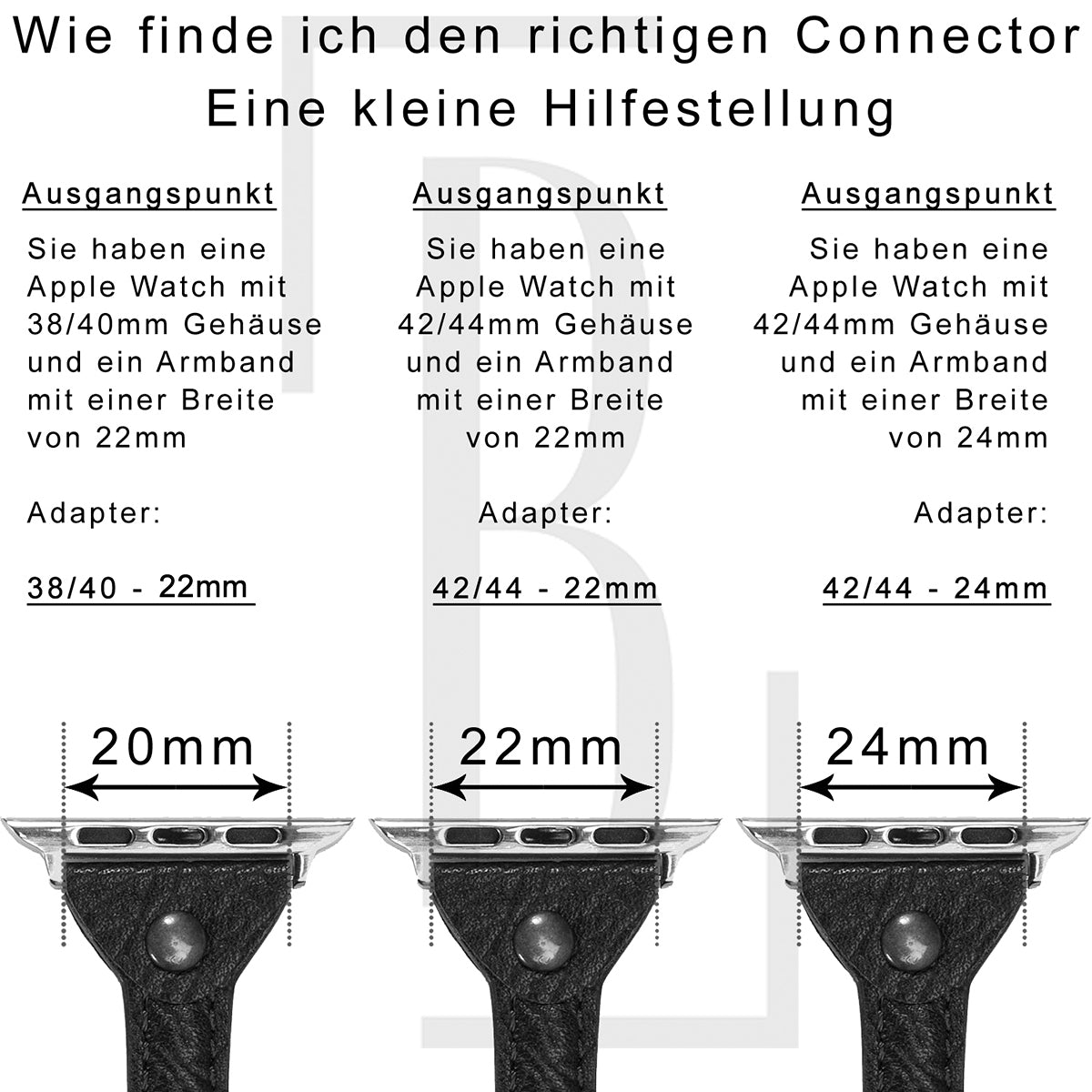 Connector-Set Silber – für Apple Watch 42/44/45 mm & 24 mm Armbänder