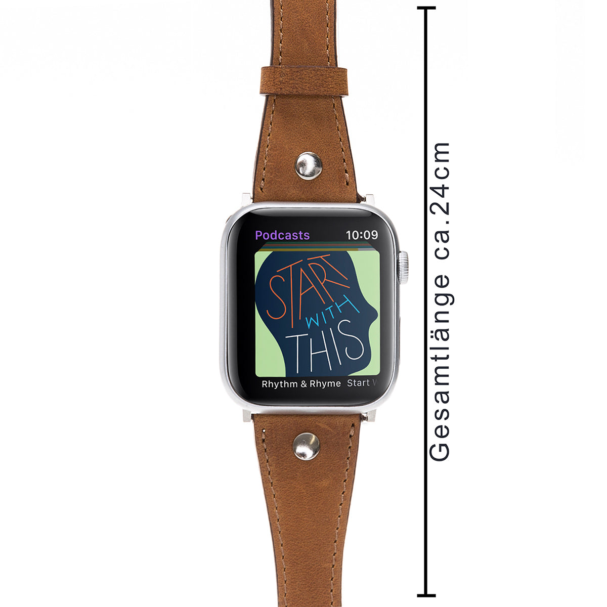 Lederarmband Cognac mit Zierniete – für Apple Watch 38/40/41 mm