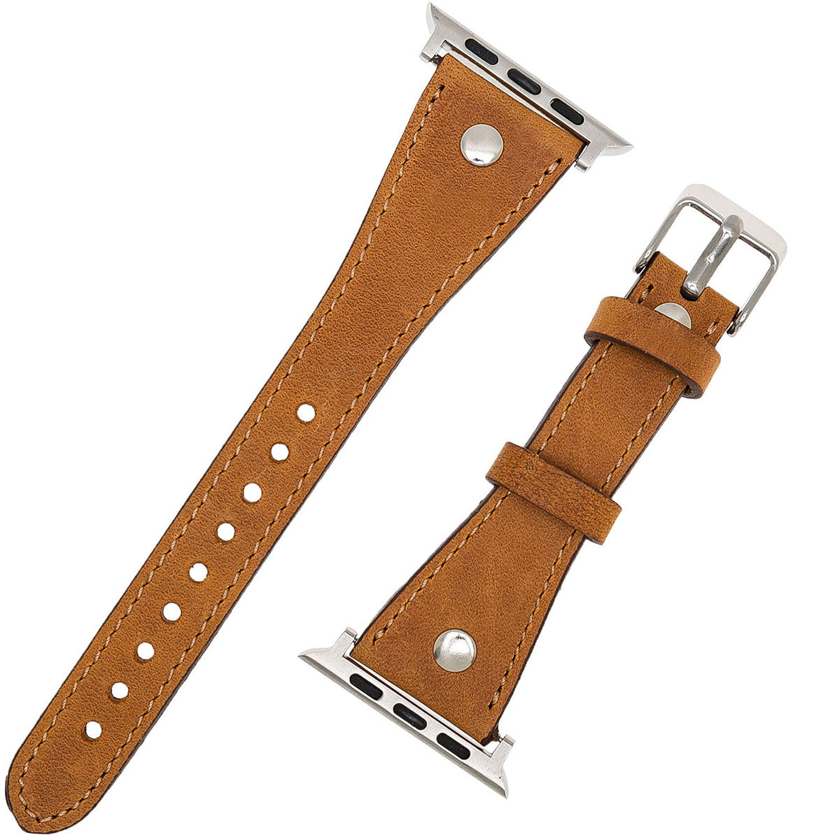 Lederarmband Cognac mit Zierniete – für Apple Watch 38/40/41 mm
