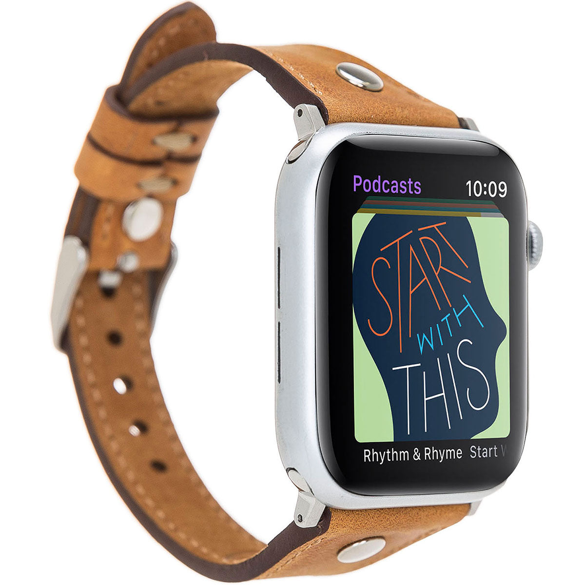 Lederarmband Cognac mit Zierniete – für Apple Watch 38/40/41 mm