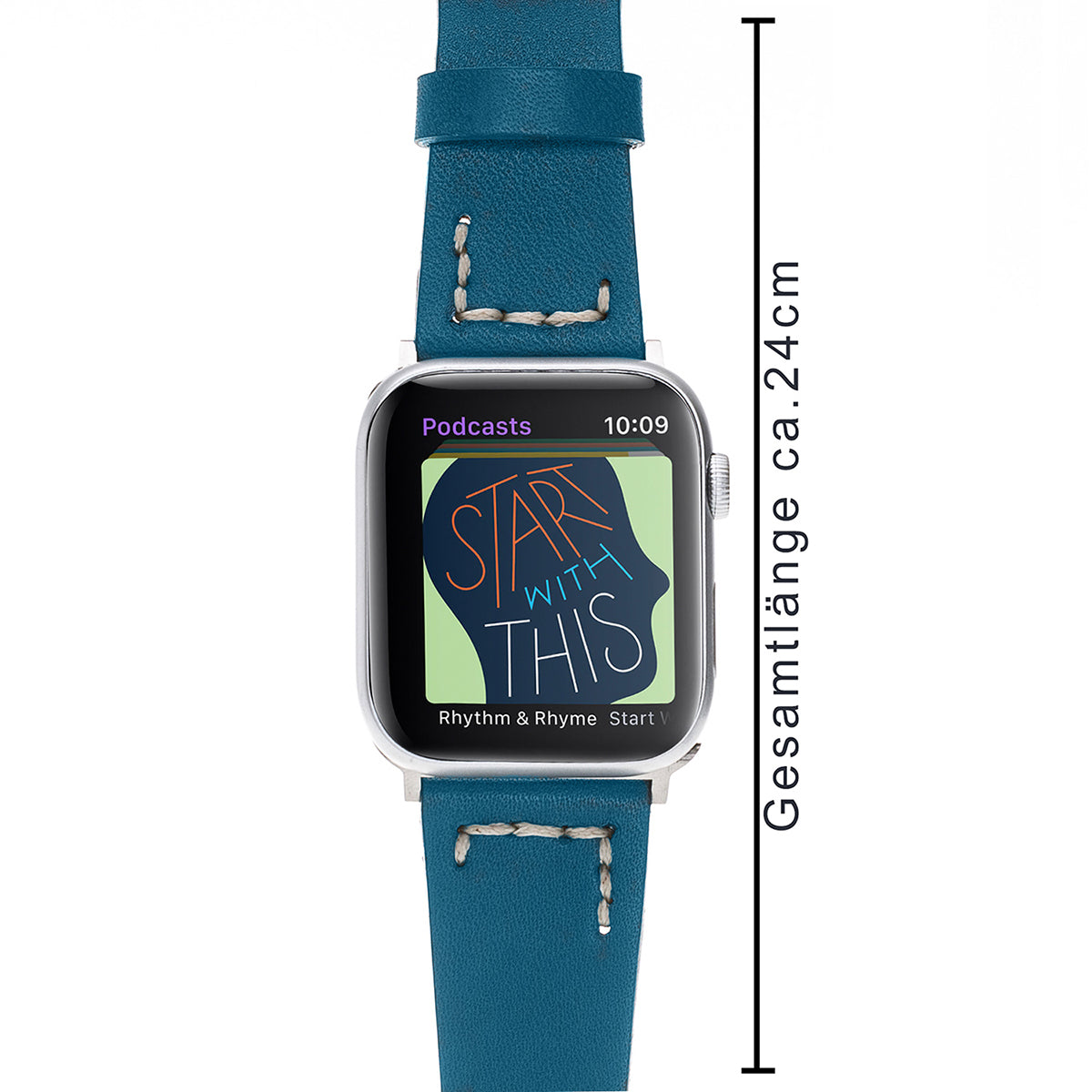 Lederarmband Petrol mit Handstich-Details – für Apple Watch 42/44/45 mm