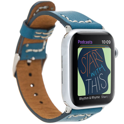 Lederarmband Petrol mit Handstich-Details – für Apple Watch 42/44/45 mm
