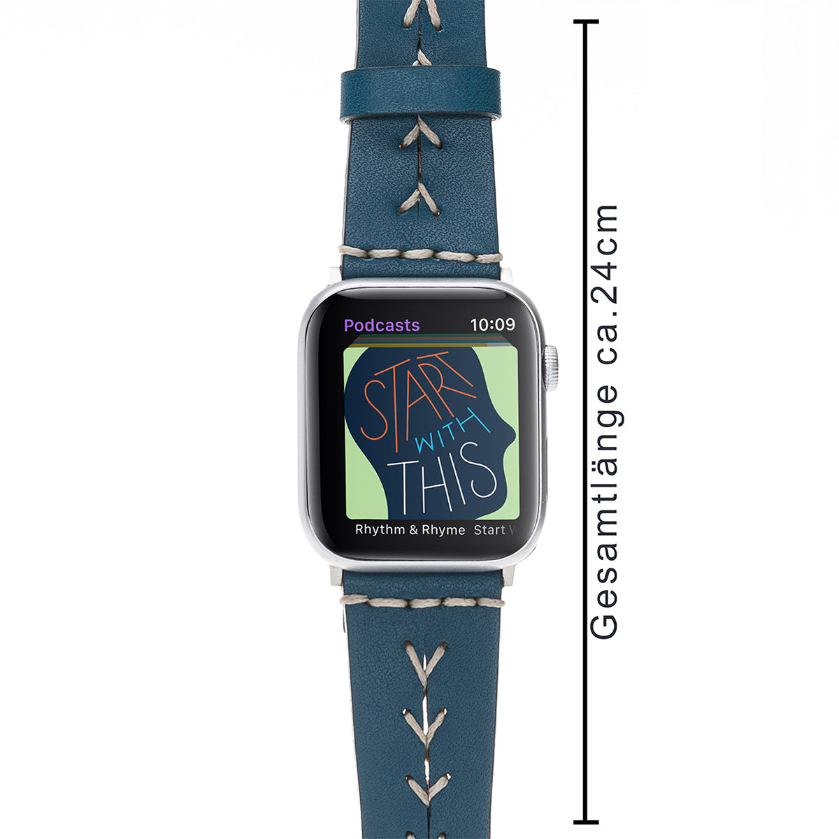 Apple Watch Lederarmband Petrolblau mit Ziernaht – 42/44/45 mm
