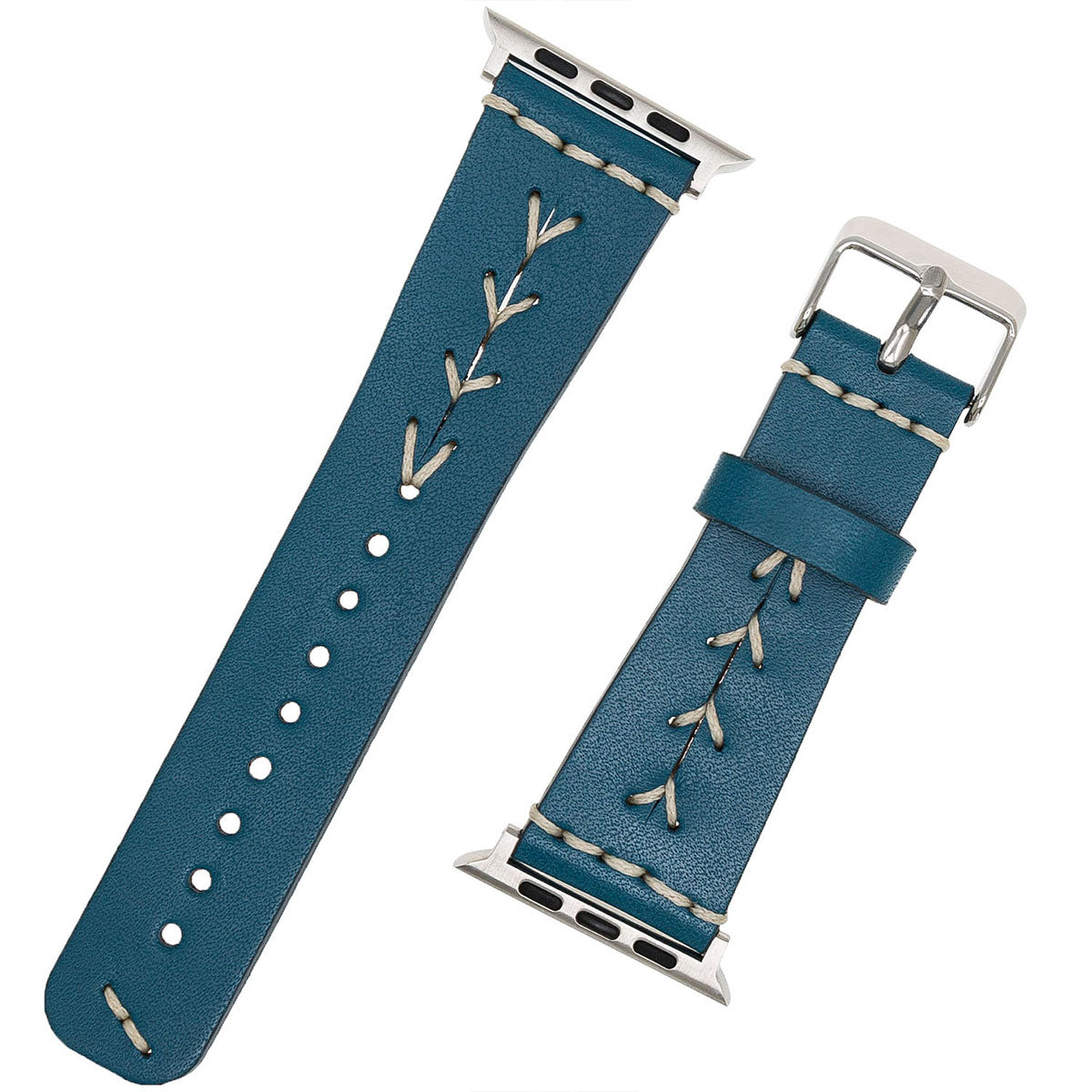 Apple Watch Lederarmband Petrolblau mit Ziernaht – 42/44/45 mm