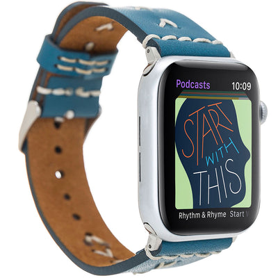 Apple Watch Lederarmband Petrolblau mit Ziernaht – 42/44/45 mm