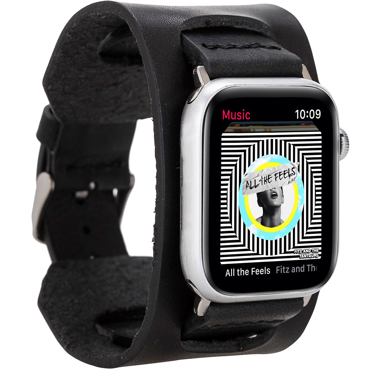 Apple Watch Cuff Armband aus Leder – Vintage Manschetten-Design | Schwarz