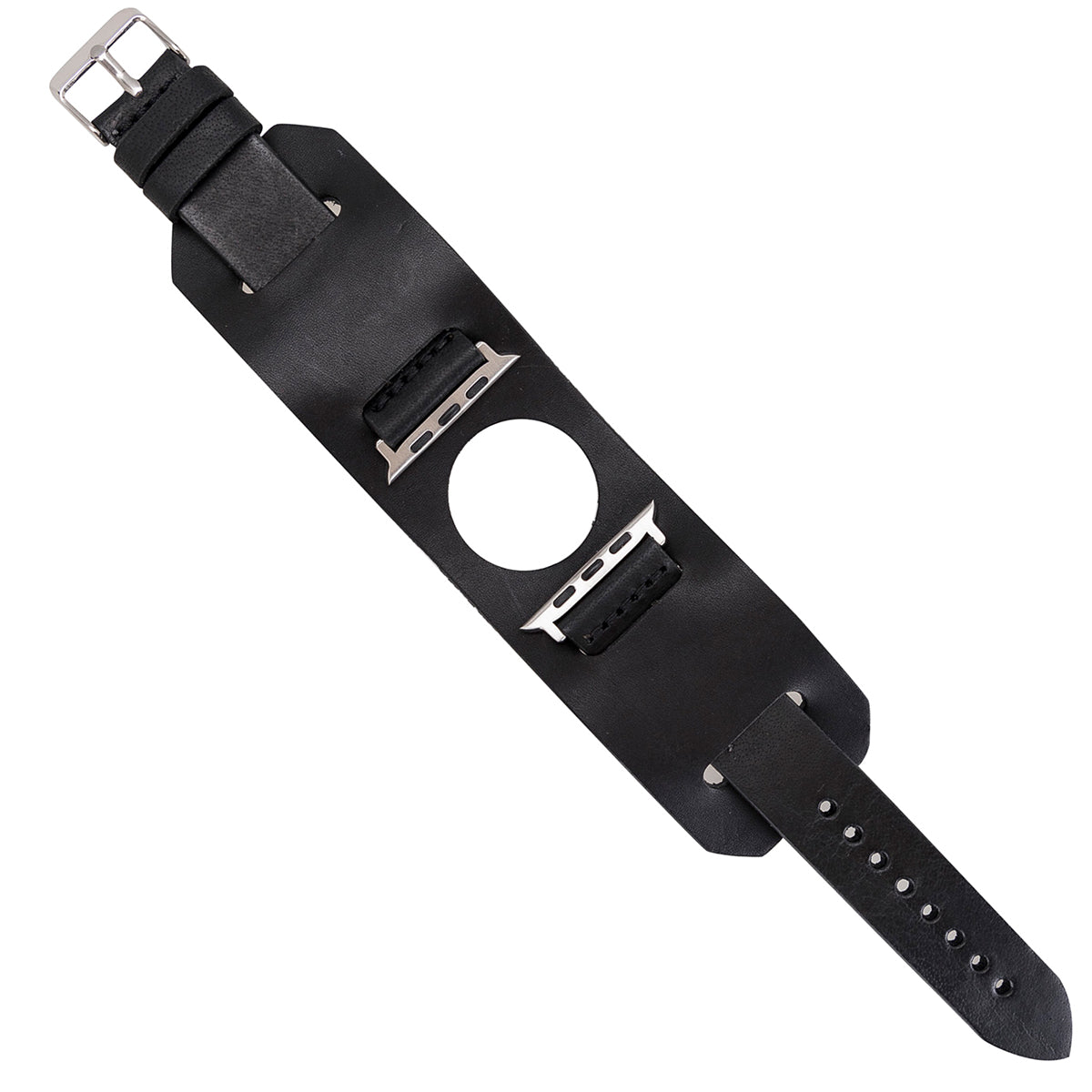 Apple Watch Cuff Armband aus Leder – Vintage Manschetten-Design | Schwarz