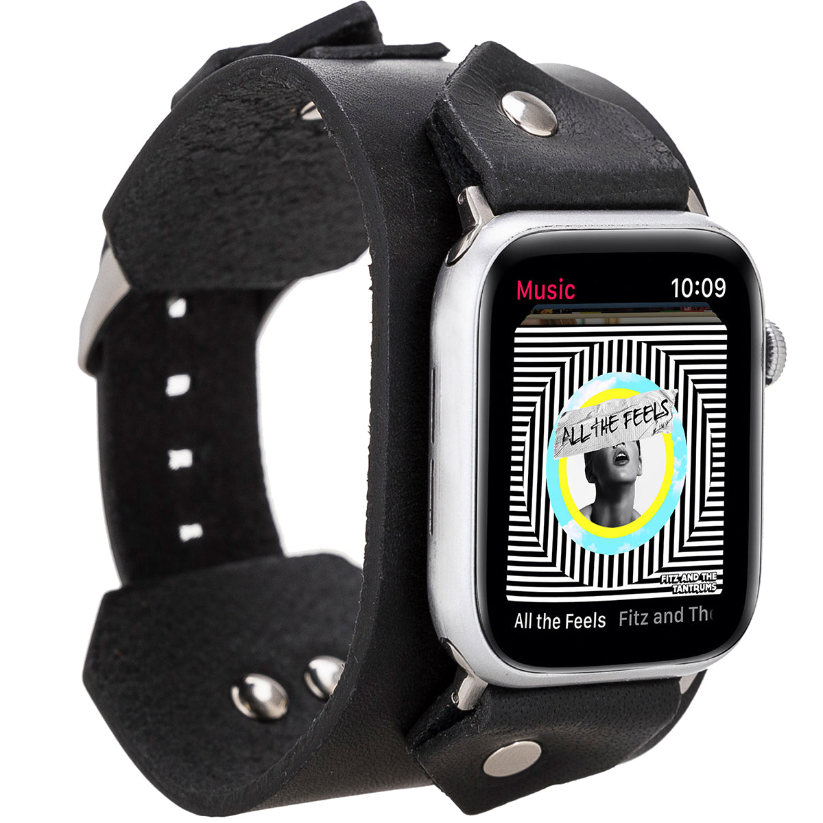 Apple Watch Cuff Armband – Echtleder Manschette mit Nieten | Schwarz