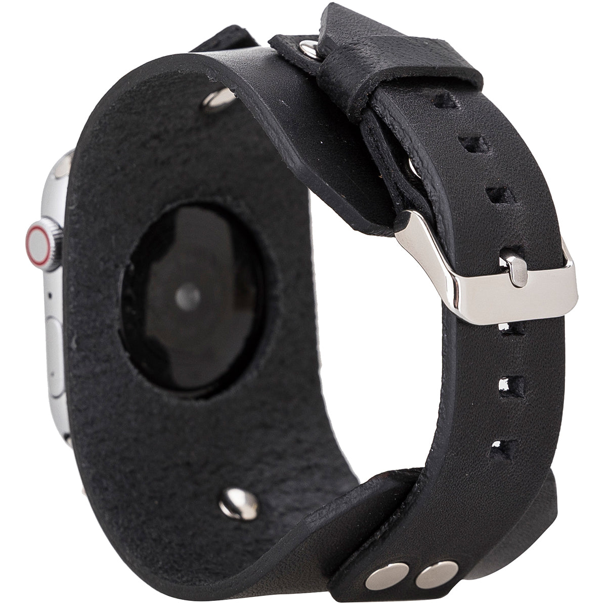 Apple Watch Cuff Armband – Echtleder Manschette mit Nieten | Schwarz