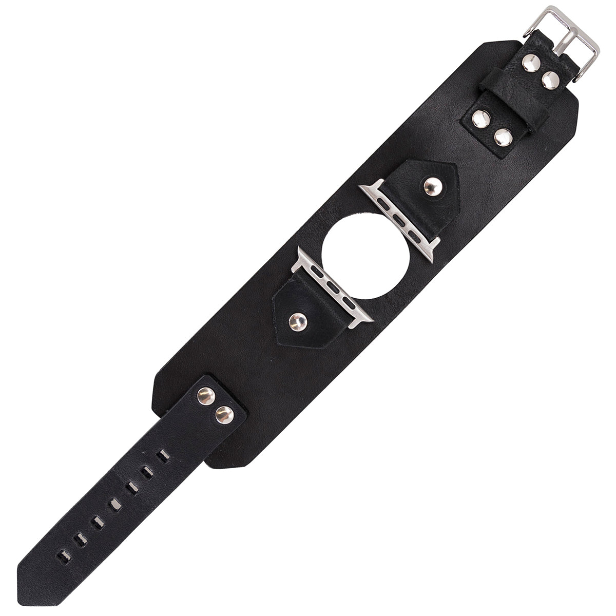 Apple Watch Cuff Armband – Echtleder Manschette mit Nieten | Schwarz