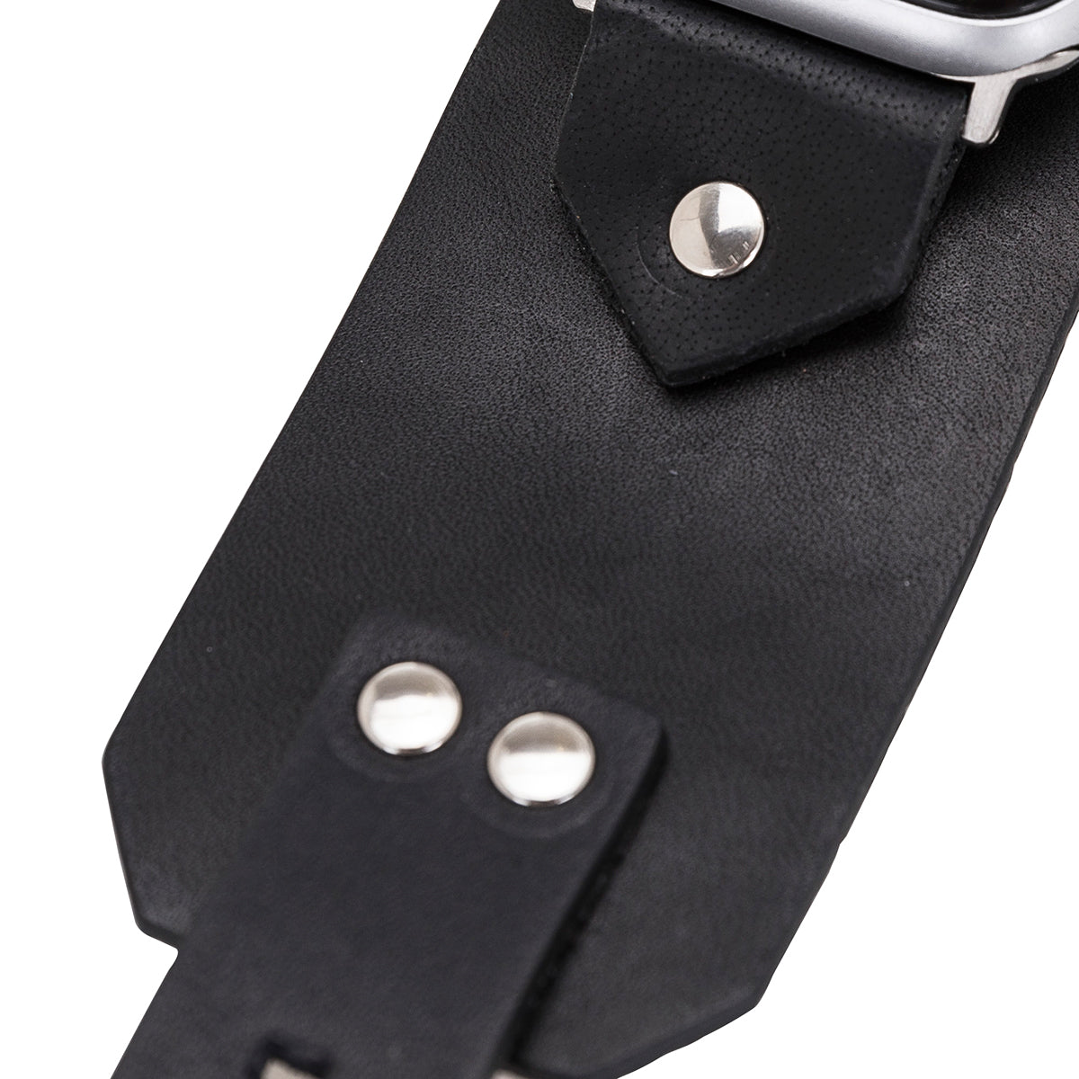 Apple Watch Cuff Armband – Echtleder Manschette mit Nieten | Schwarz