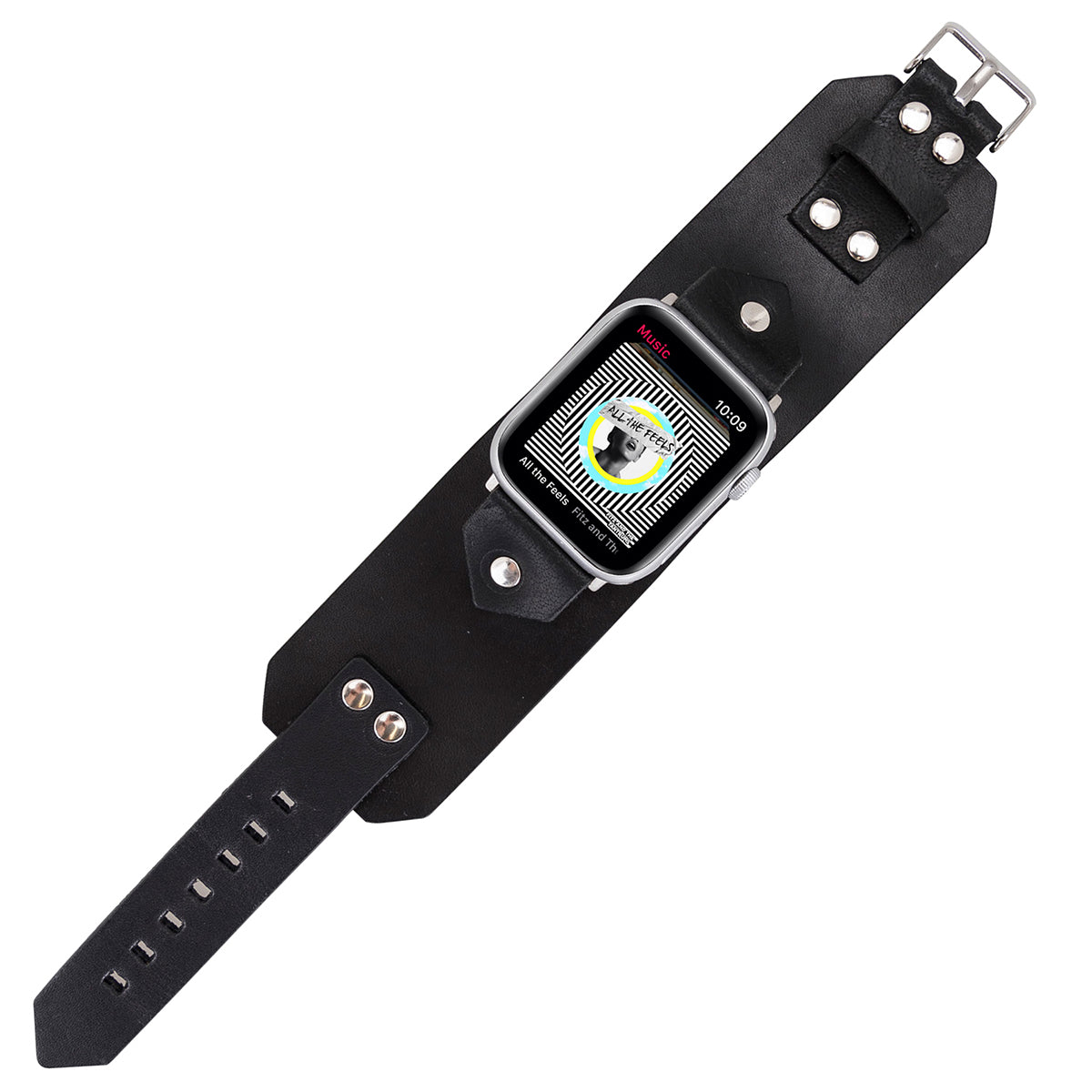 Apple Watch Cuff Armband – Echtleder Manschette mit Nieten | Schwarz