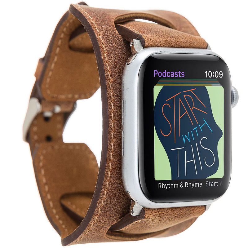 Vintage Cuff-Lederarmband Cognac – für Apple Watch 42/44/45 mm