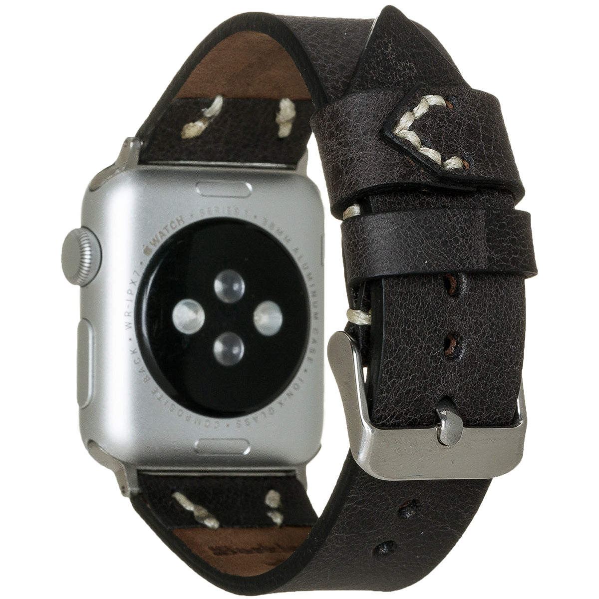 Apple Watch Lederarmband Vintage Stitch – Schwarz (Modell BA1-TN1)