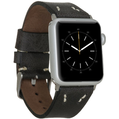 Apple Watch Lederarmband Vintage Stitch – Schwarz (Modell BA1-TN1)