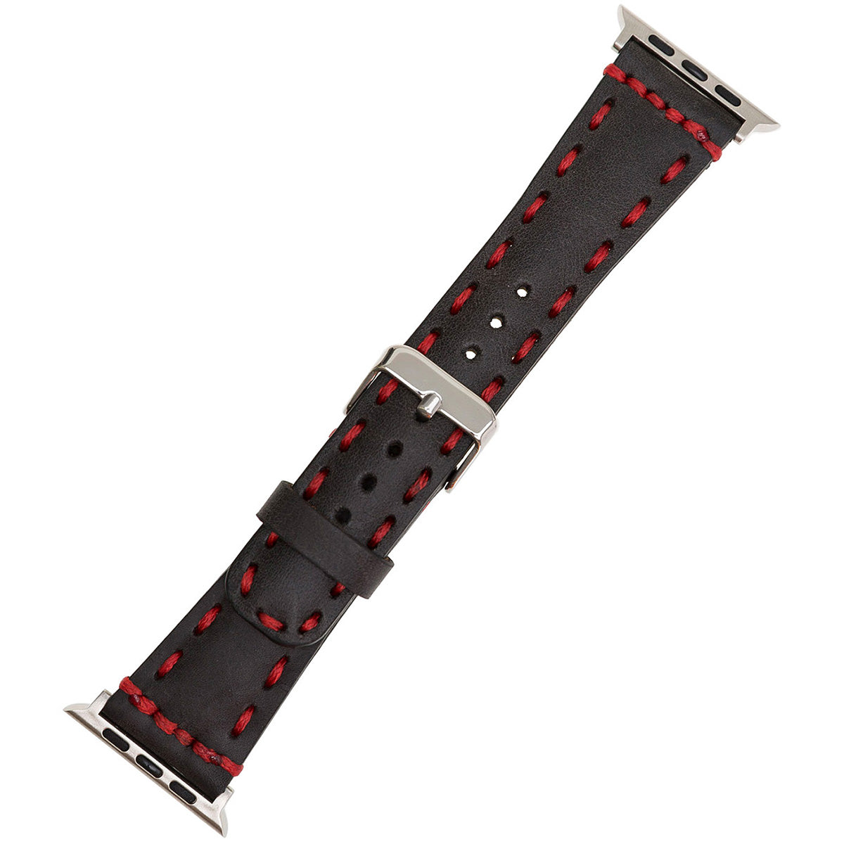 Apple Watch Lederarmband mit roter Ziernaht – Schwarz (Modell BA10-TN1)