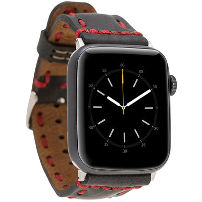 Apple Watch Lederarmband mit roter Ziernaht – Schwarz (Modell BA10-TN1)