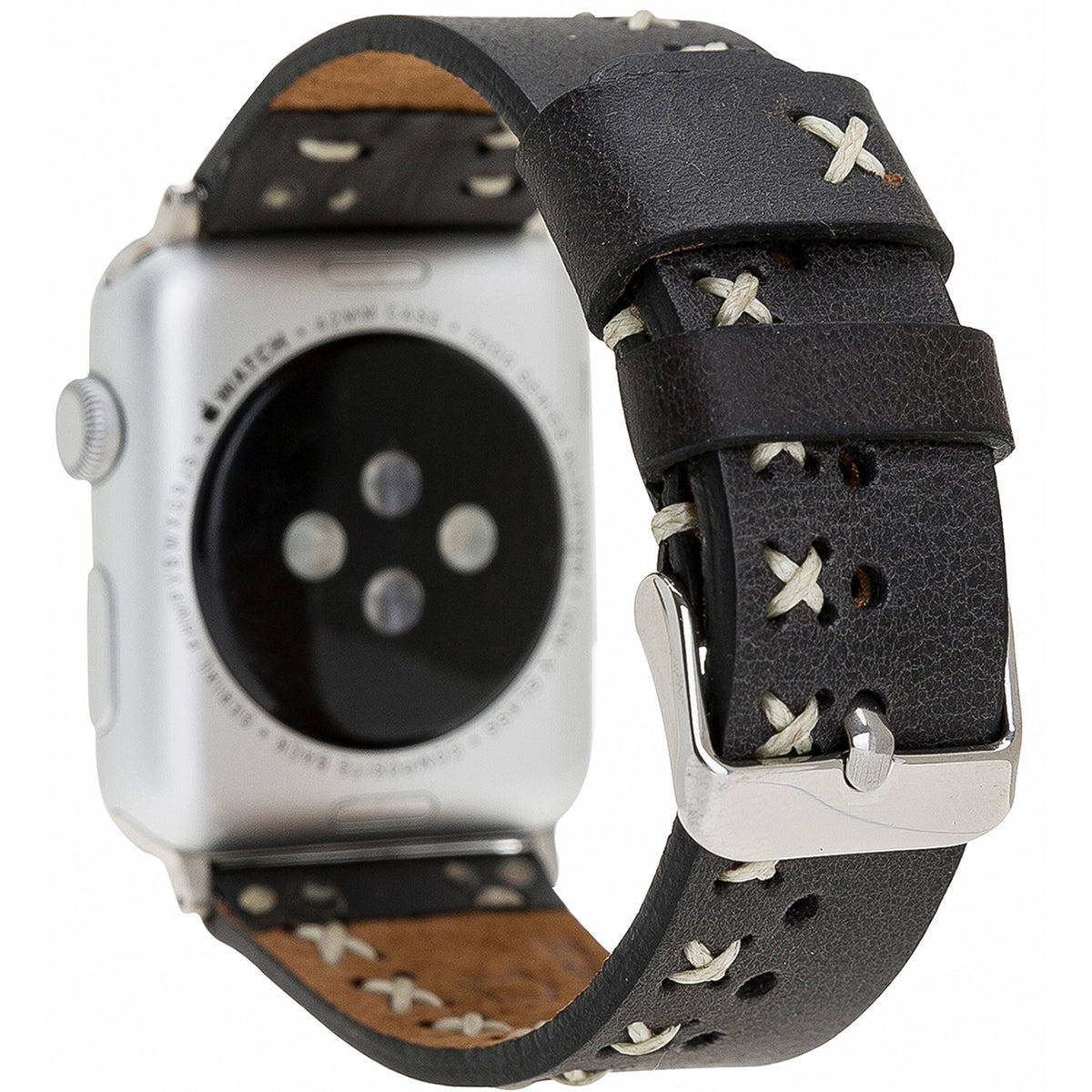 Apple Watch Lederarmband mit Kreuzstich – Schwarz (Modell BA11-TN1)