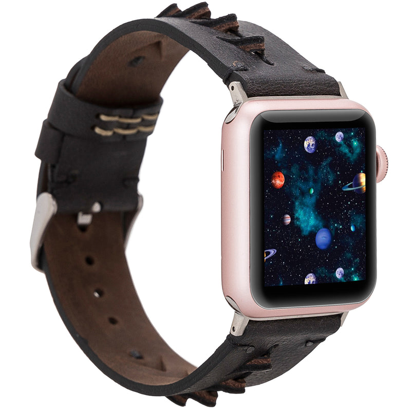 Apple Watch Lederarmband „V-Cut Stitching“ – Schwarz | Modell BA12-TN1