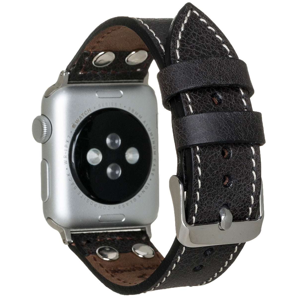 Apple Watch Lederarmband Biker Style – Schwarz (Modell BA5-TN1)