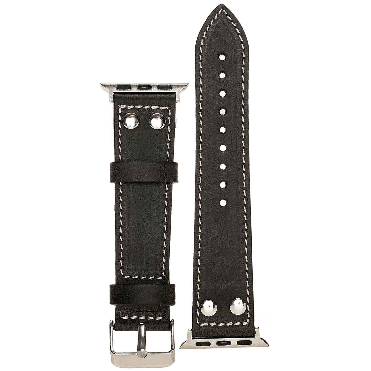 Apple Watch Lederarmband Biker Style – Schwarz (Modell BA5-TN1)