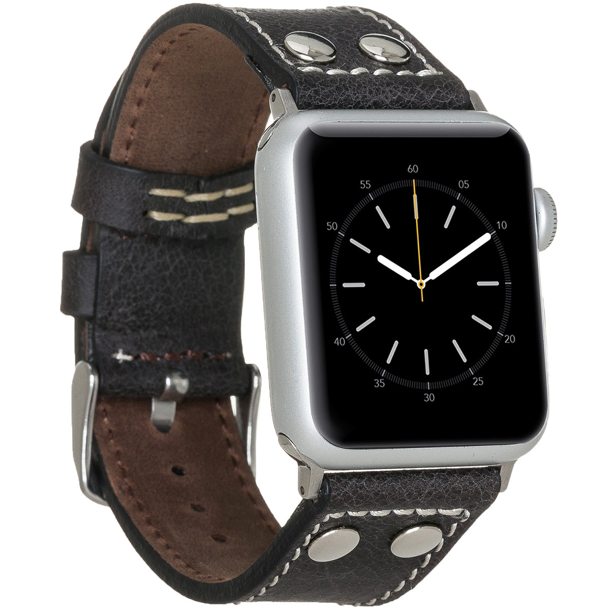 Apple Watch Lederarmband Biker Style – Schwarz (Modell BA5-TN1)