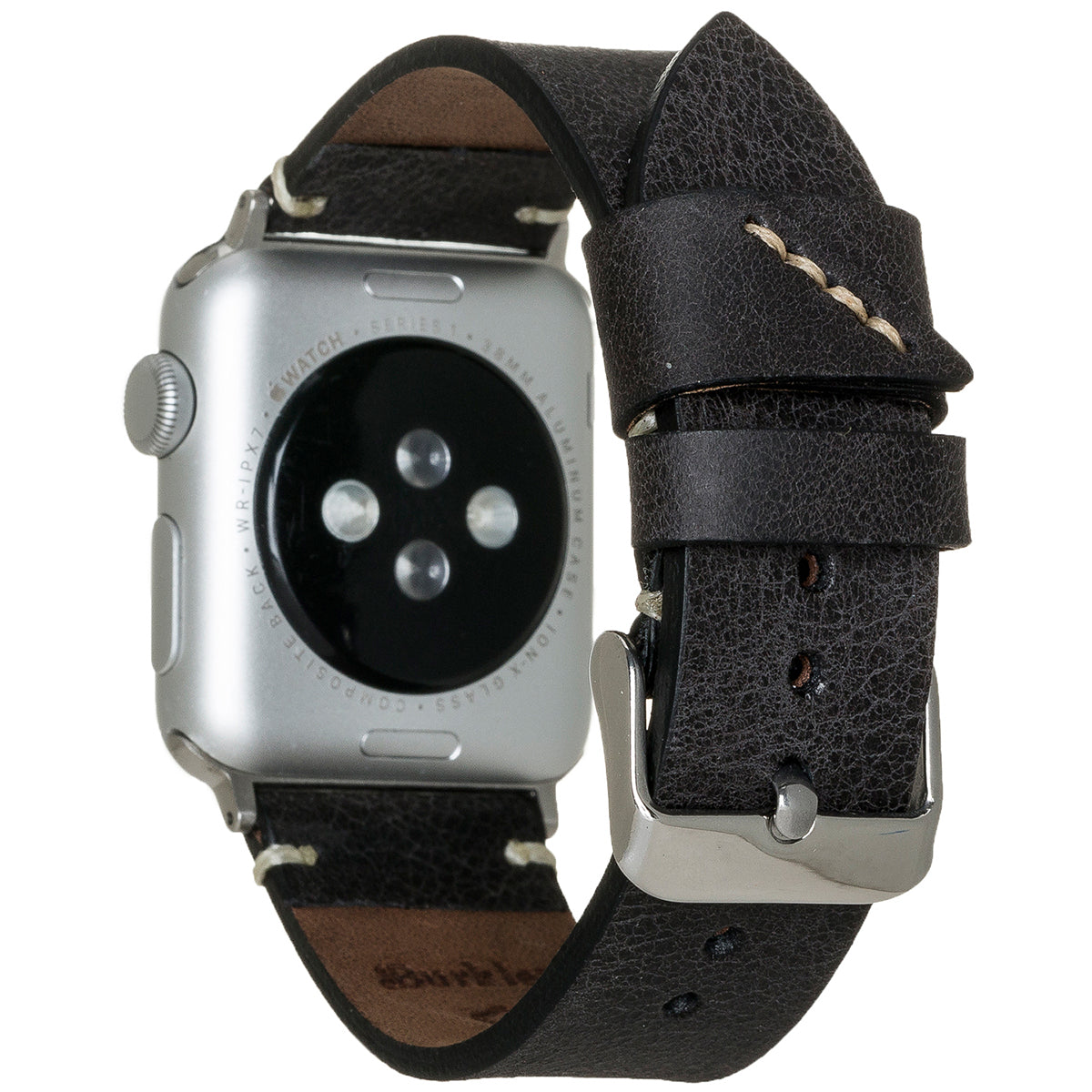 Apple Watch Lederarmband Rustic Handmade – Schwarz (Modell BA6-TN1)