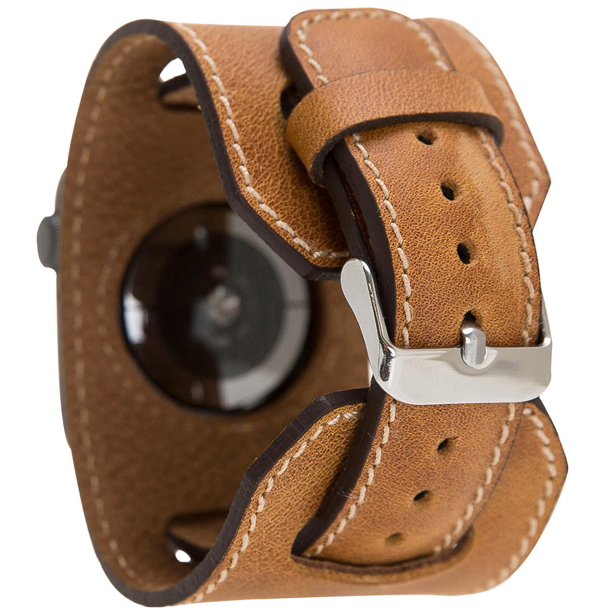 Apple Watch Cuff Armband aus Leder – Vintage Manschetten-Design | Cognac