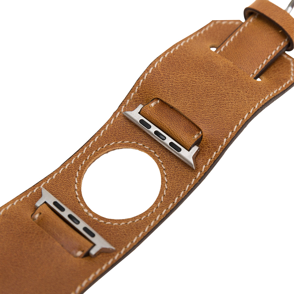 Apple Watch Cuff Armband aus Leder – Vintage Manschetten-Design | Cognac