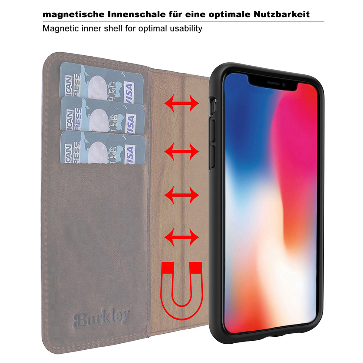 2-in-1 Lederhülle für Galaxy A54 – Book-Case mit Kartenfach | Braun
