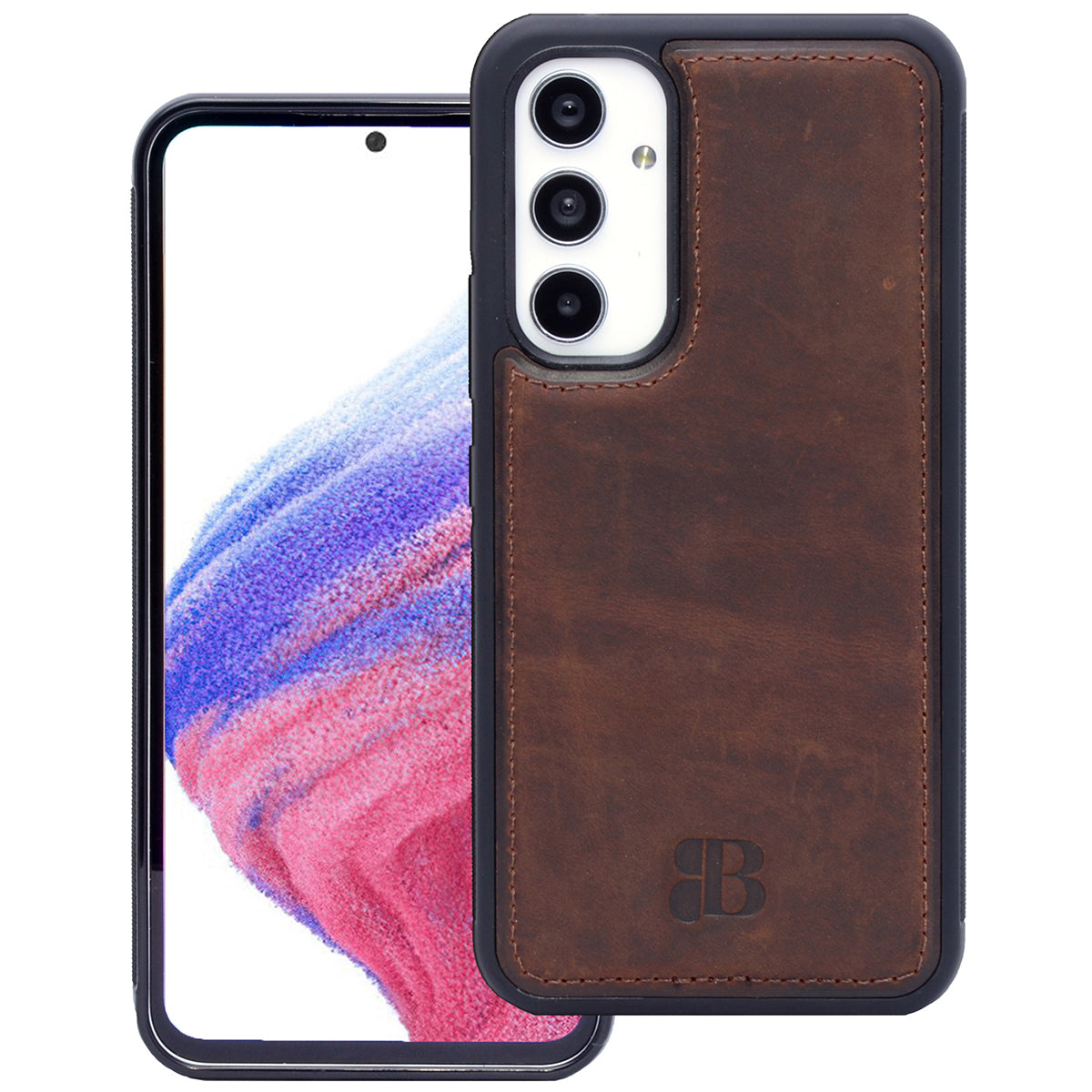 2-in-1 Lederhülle für Galaxy A54 – Book-Case mit Kartenfach | Braun