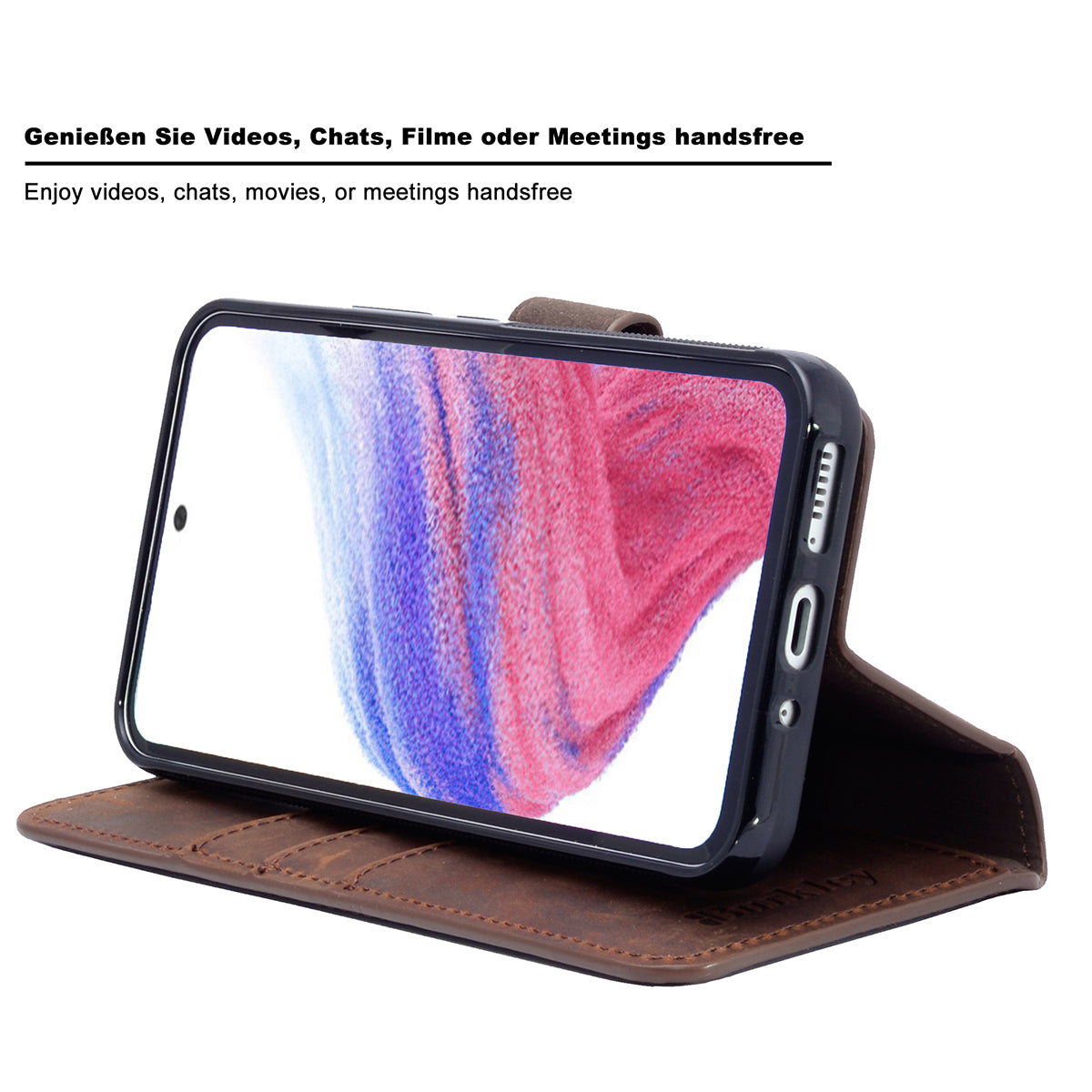 2-in-1 Lederhülle für Galaxy A54 – Book-Case mit Kartenfach | Braun